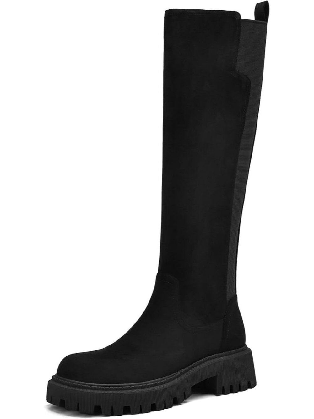 Women Black Suede Platform Chunky Block Low Heel Tall Comfortable Knee High Boot